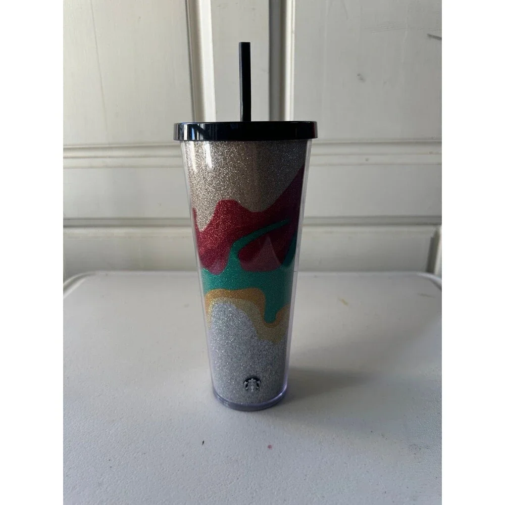 Starbucks 2018 Holiday Sand Flow Glitter Double Wall Cold Cup Venti Tumbler 24oz